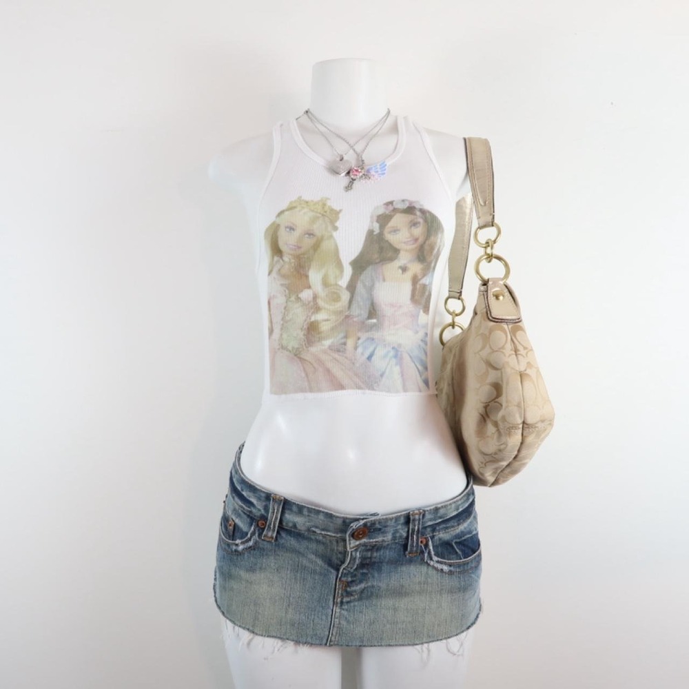 y2k barbie tank | 2000s barbie graphic ribbed cami | vintage doll print tank top - Picture 3 of 5